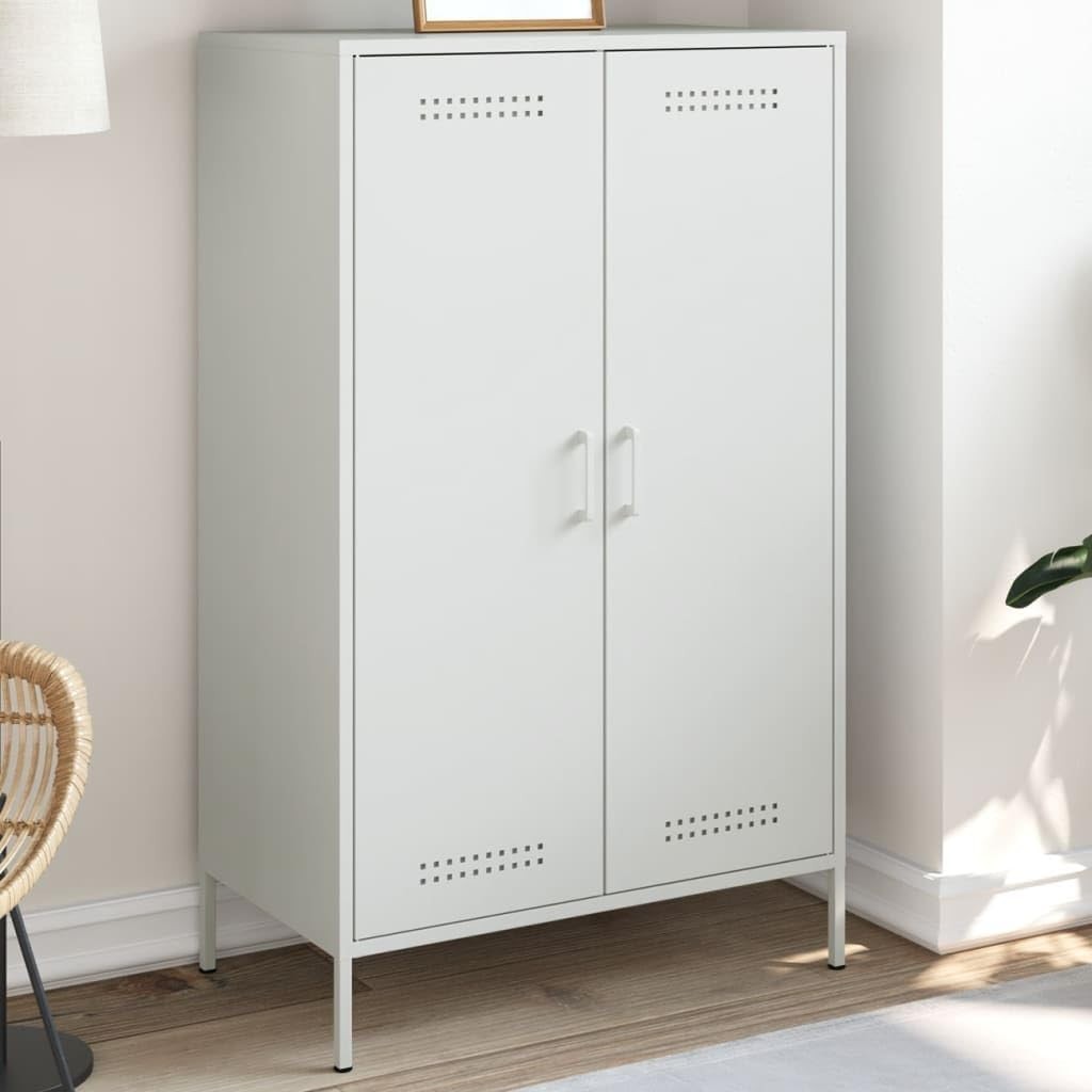 Industrial White Steel Highboard Cabinet with 6 Compartments 68x39x113cm - Kwikley