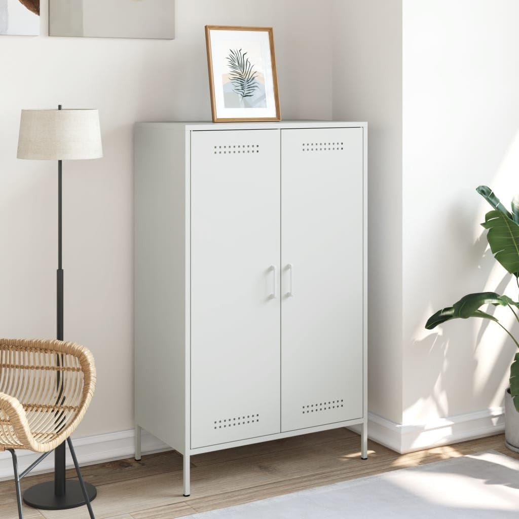 Industrial White Steel Highboard Cabinet with 6 Compartments 68x39x113cm - Kwikley