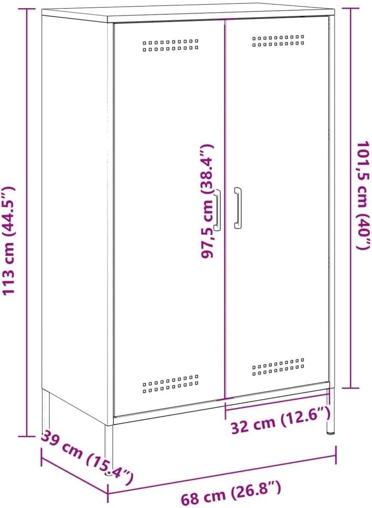 Industrial White Steel Highboard Cabinet with 6 Compartments 68x39x113cm - Kwikley