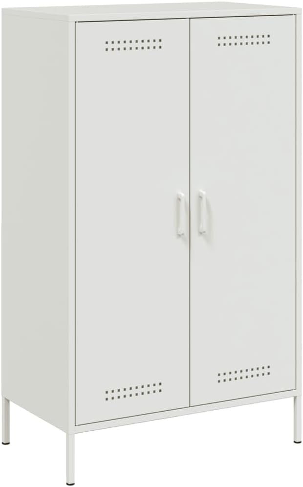 Industrial White Steel Highboard Cabinet with 6 Compartments 68x39x113cm - Kwikley