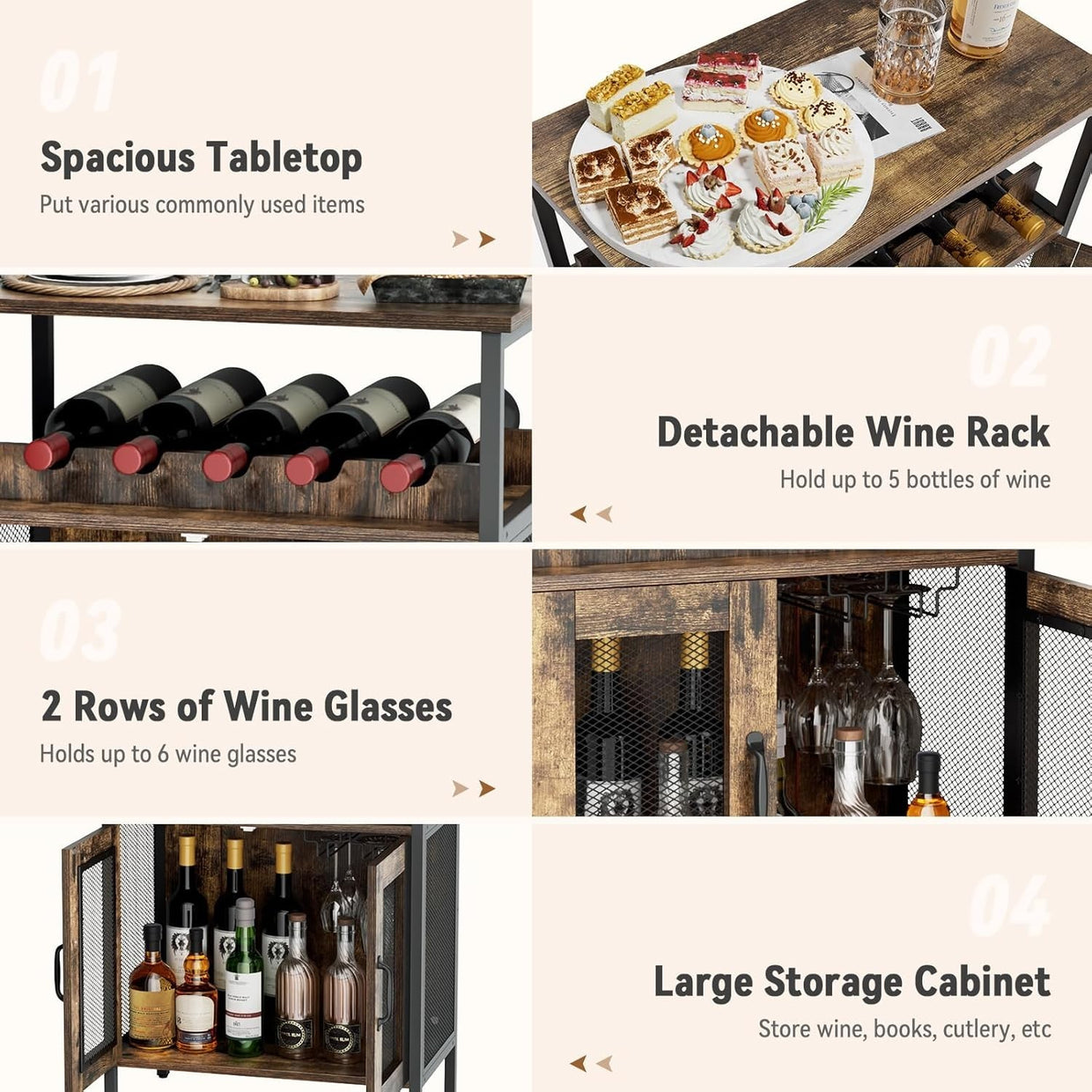 Industrial Wine Bar Cabinet with Doors Wine Rack & Hanging Glass Holder - Kwikley