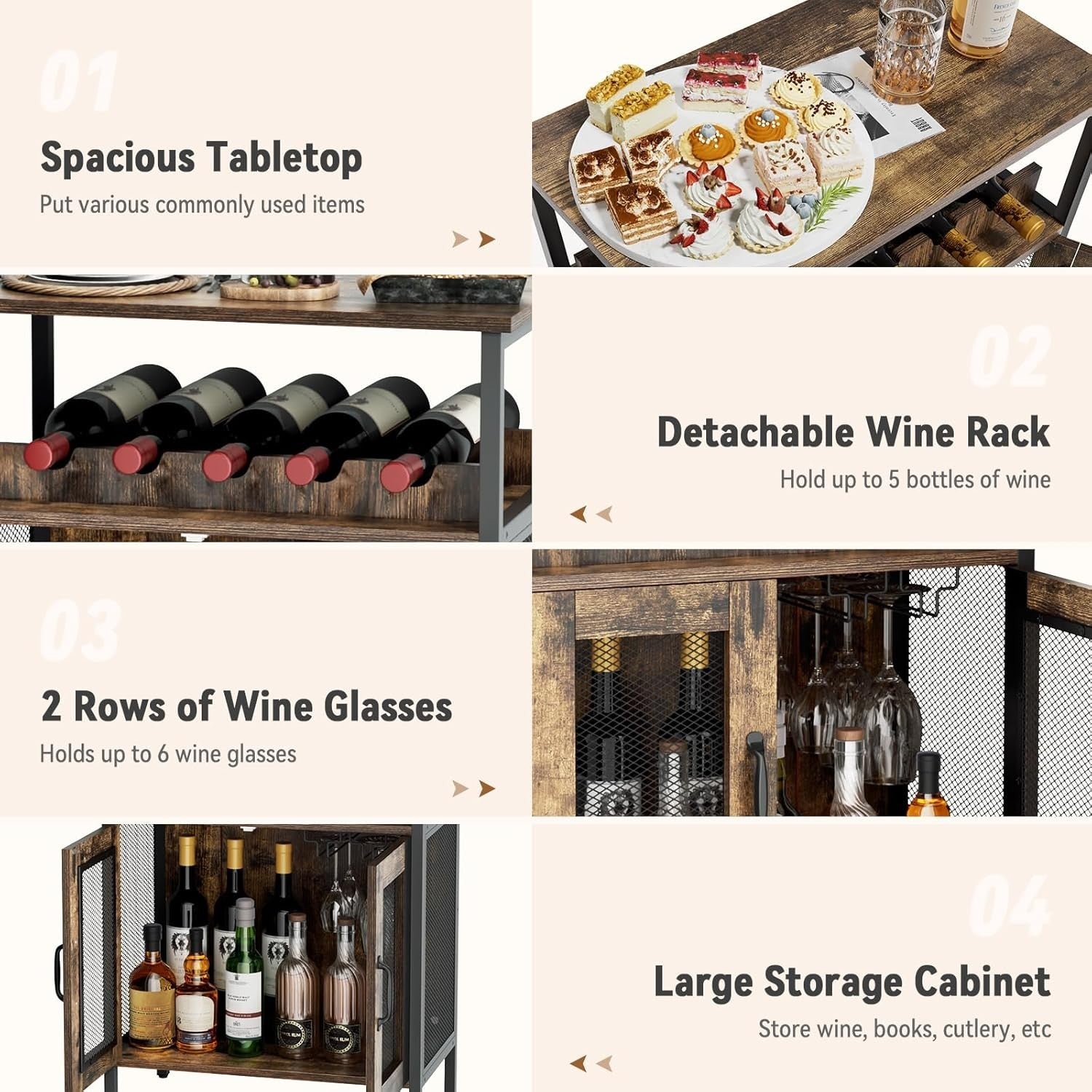 Industrial Wine Bar Cabinet with Doors Wine Rack & Hanging Glass Holder - Kwikley