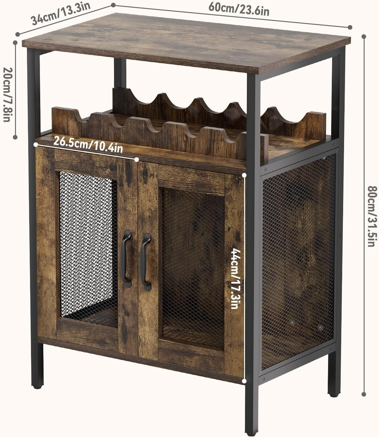 Industrial Wine Bar Cabinet with Doors Wine Rack & Hanging Glass Holder - Kwikley