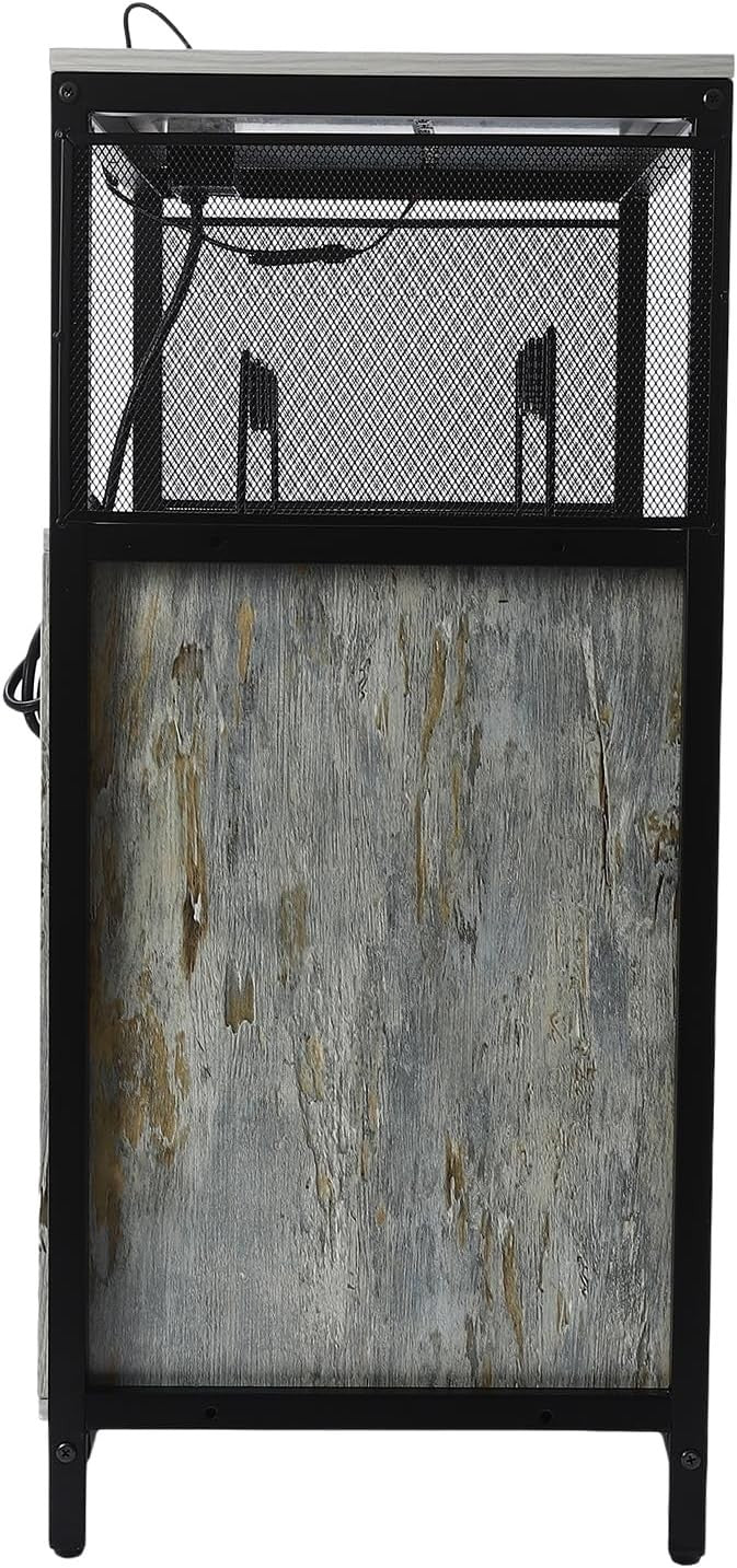 Industrial Wine Bar Cabinet with RGB Lights, Glass Holder, Storage Shelves - Kwikley