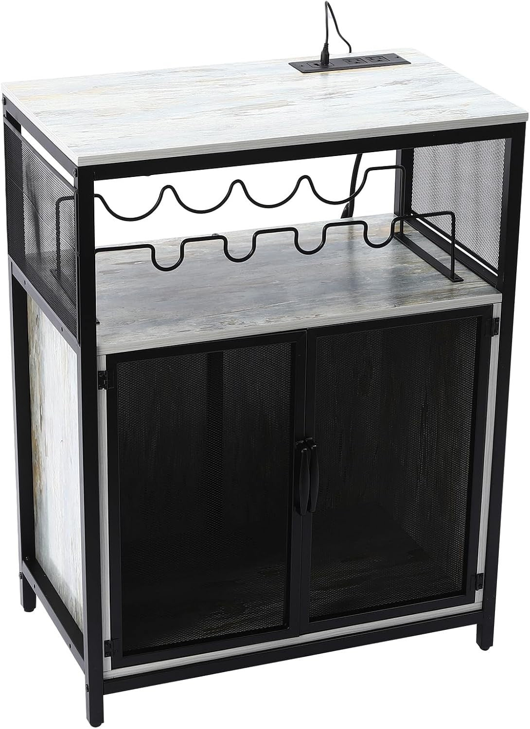 Industrial Wine Bar Cabinet with RGB Lights, Glass Holder, Storage Shelves - Kwikley