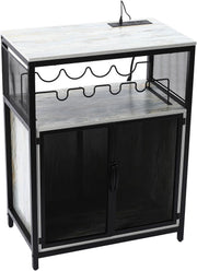 Industrial Wine Bar Cabinet with RGB Lights, Glass Holder, Storage Shelves - Kwikley