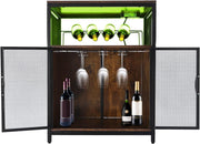 Industrial Wine Bar Cabinet with RGB Lights & Glass Holder Storage Sideboard - Kwikley