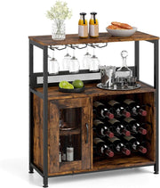 Industrial Wine Cabinet Sideboard with Rack, Glass Holder & Storage Shelves - Kwikley
