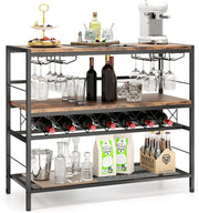 Industrial Wine Rack Bar Table with Bottle & Glass Storage Shelf 104cm Rustic - Kwikley
