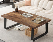 Industrial Wood & Metal Coffee Table, Rustic Brown, 100x60x46.5cm, Durable - Kwikley