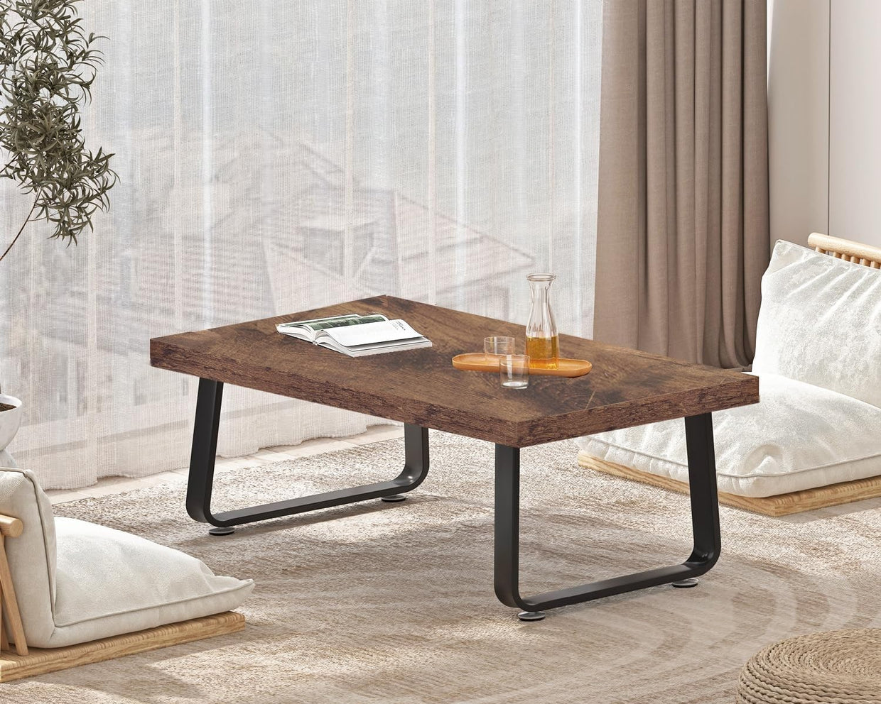 Industrial Wood & Metal Coffee Table, Rustic Brown, 100x60x46.5cm, Durable - Kwikley