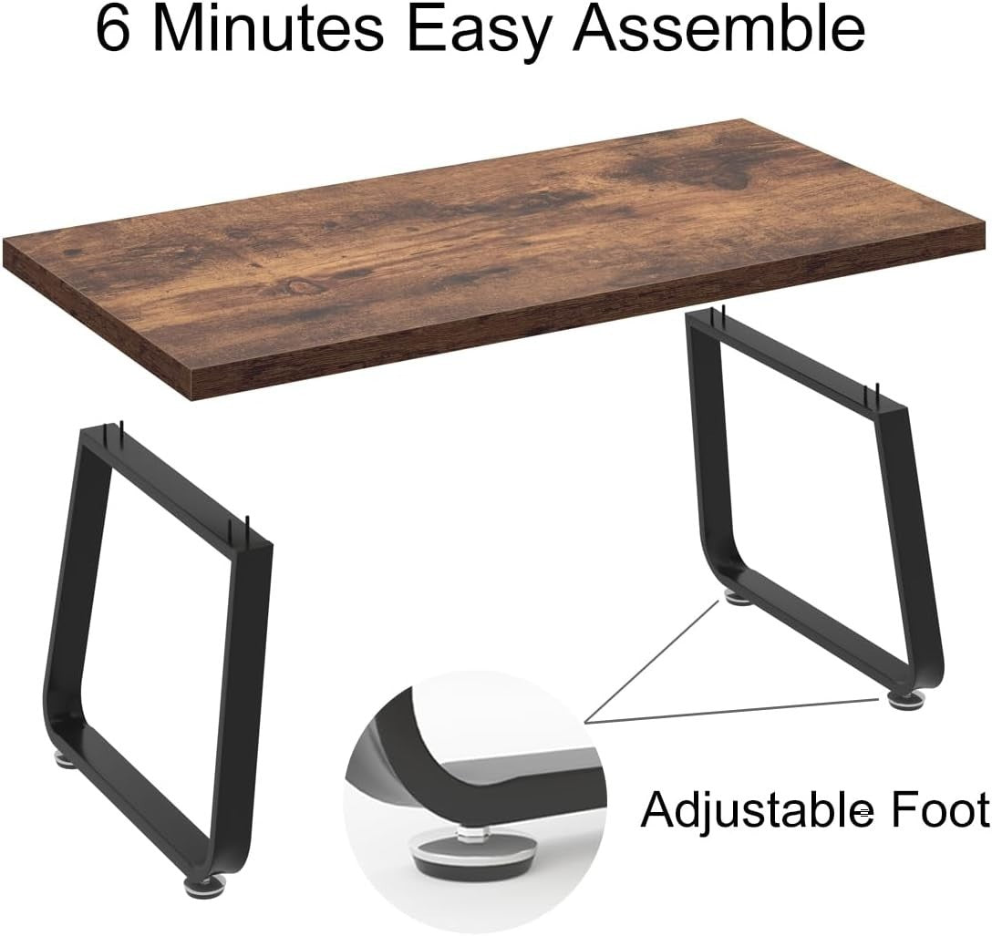 Industrial Wood & Metal Coffee Table, Rustic Brown, 100x60x46.5cm, Durable - Kwikley
