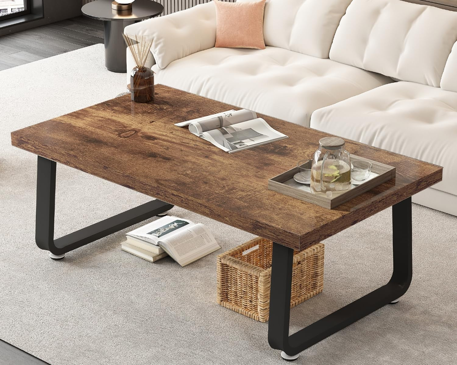 Industrial Wood & Metal Coffee Table, Rustic Brown, 100x60x46.5cm, Durable - Kwikley