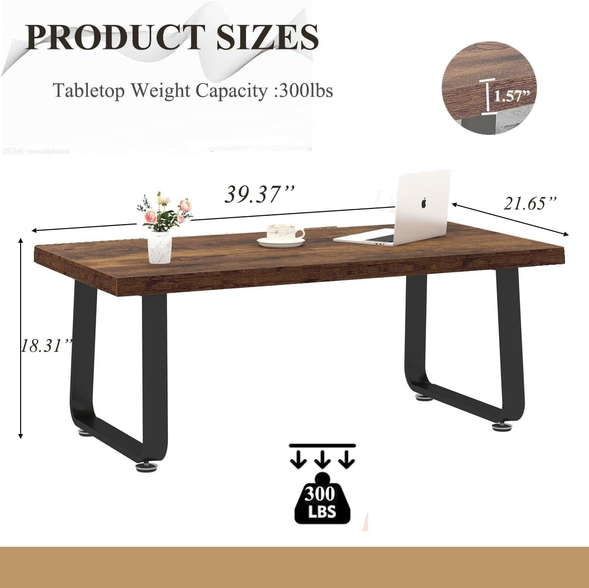 Industrial Wood & Metal Coffee Table, Rustic Brown, 100x60x46.5cm, Durable - Kwikley