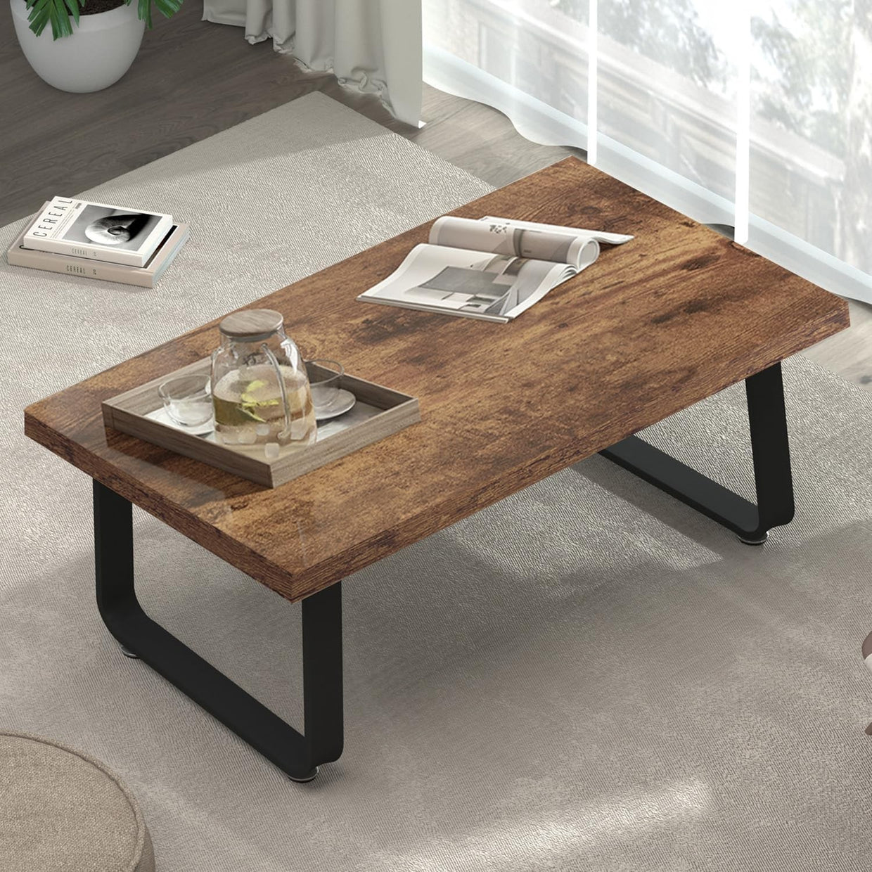 Industrial Wood & Metal Coffee Table, Rustic Brown, 100x60x46.5cm, Durable - Kwikley