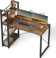 Industrial Writing Desk with Storage Shelves 120cm Rustic Brown & Black - Kwikley