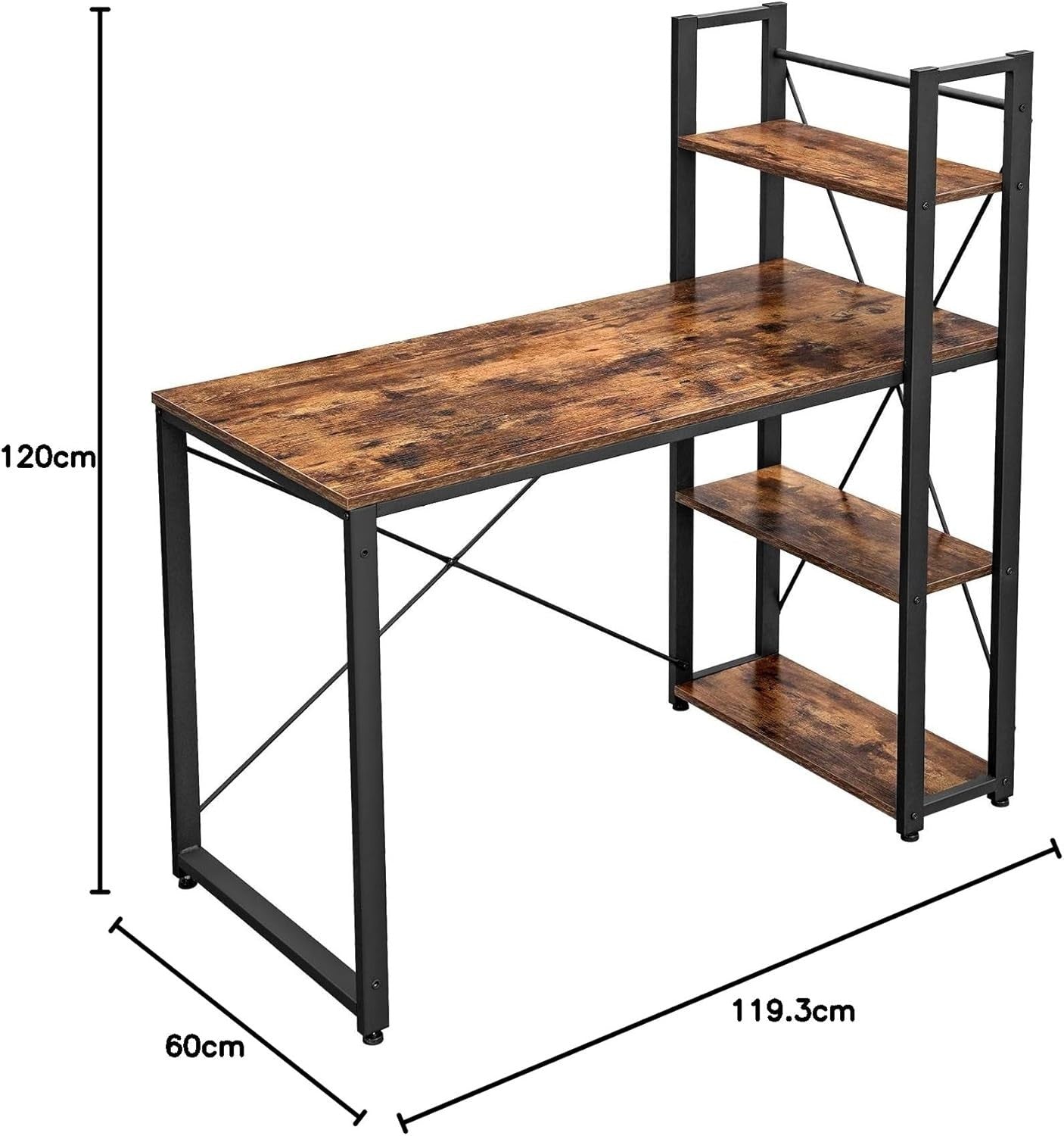 Industrial Writing Desk with Storage Shelves 120cm Rustic Brown & Black - Kwikley