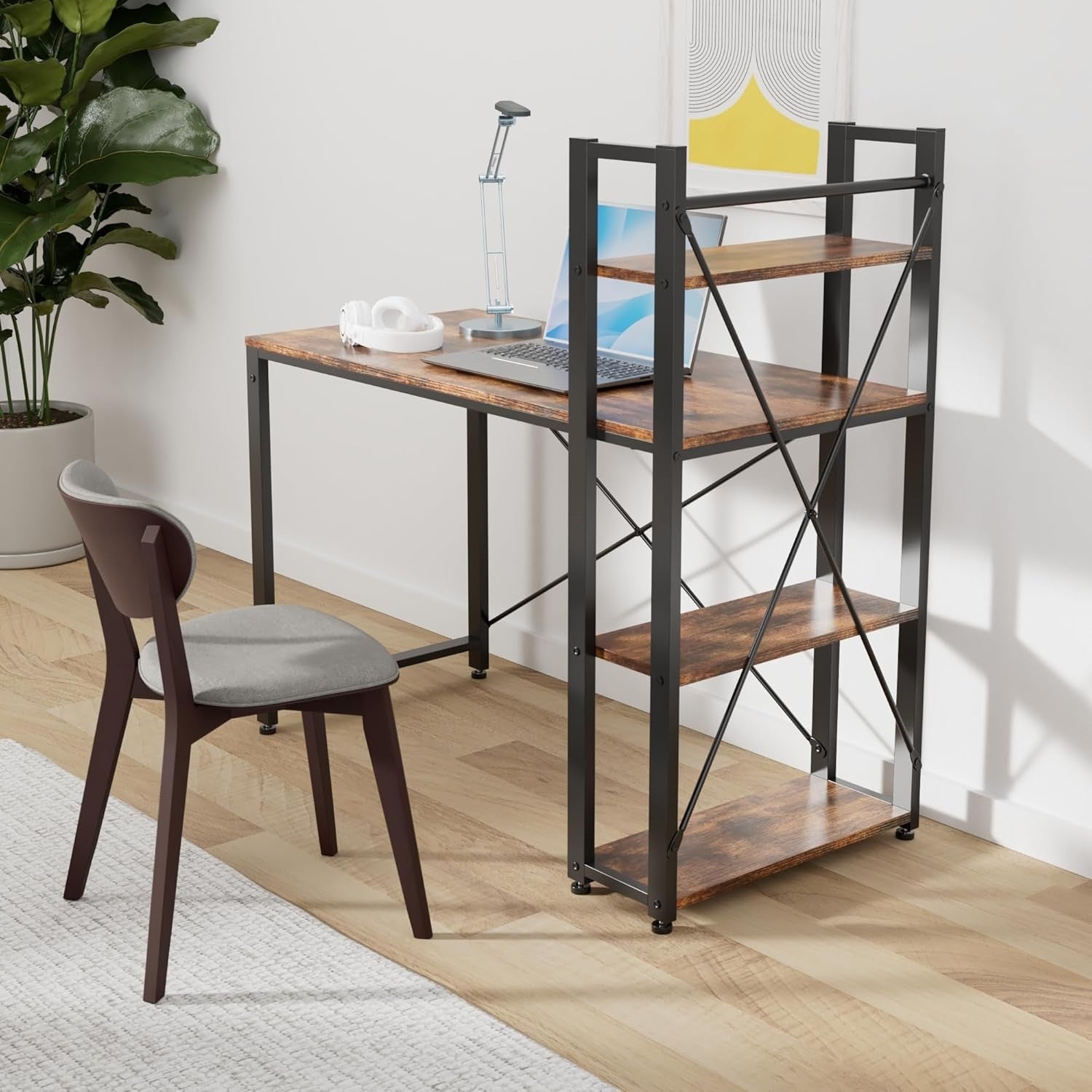 Industrial Writing Desk with Storage Shelves 120cm Rustic Brown & Black - Kwikley