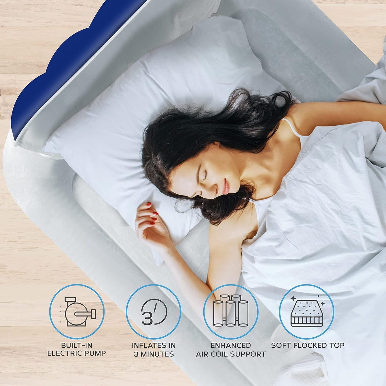 Inflatable Blue Air Bed with Built - in Electric Pump & Pillow Quick Inflate, - Kwikley