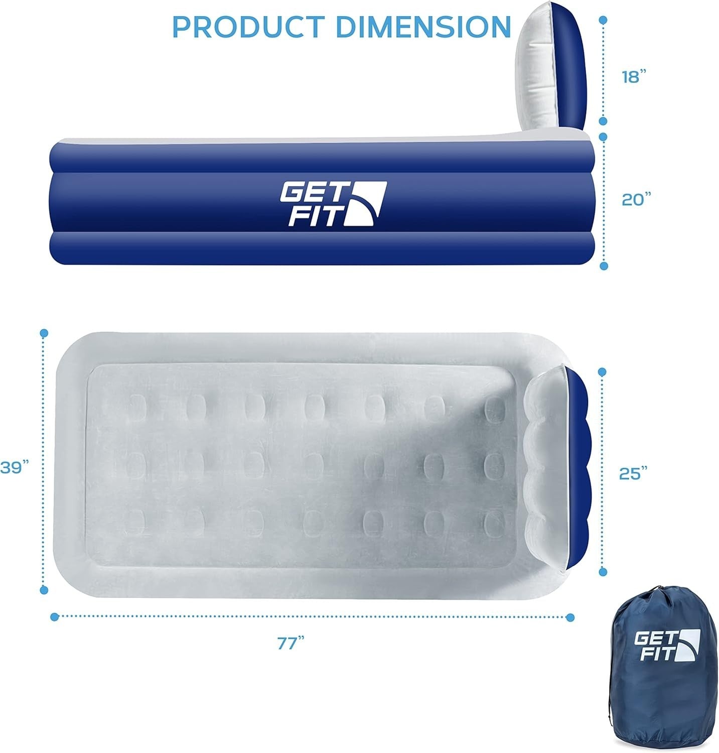 Inflatable Blue Air Bed with Built - in Electric Pump & Pillow Quick Inflate, - Kwikley
