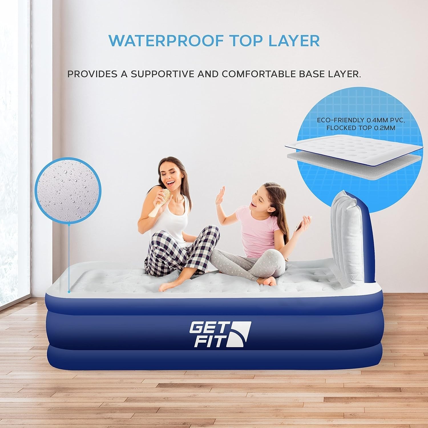 Inflatable Blue Air Bed with Built - in Electric Pump & Pillow Quick Inflate, - Kwikley