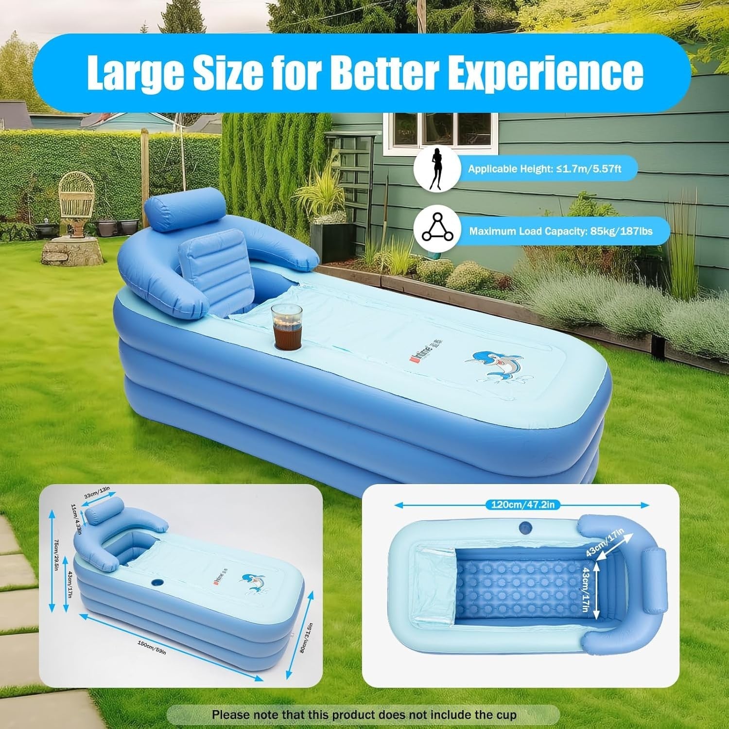 Inflatable Foldable Adult Bath Tub Ice Spa PVC Free - Standing Tub w/ Massage - Kwikley