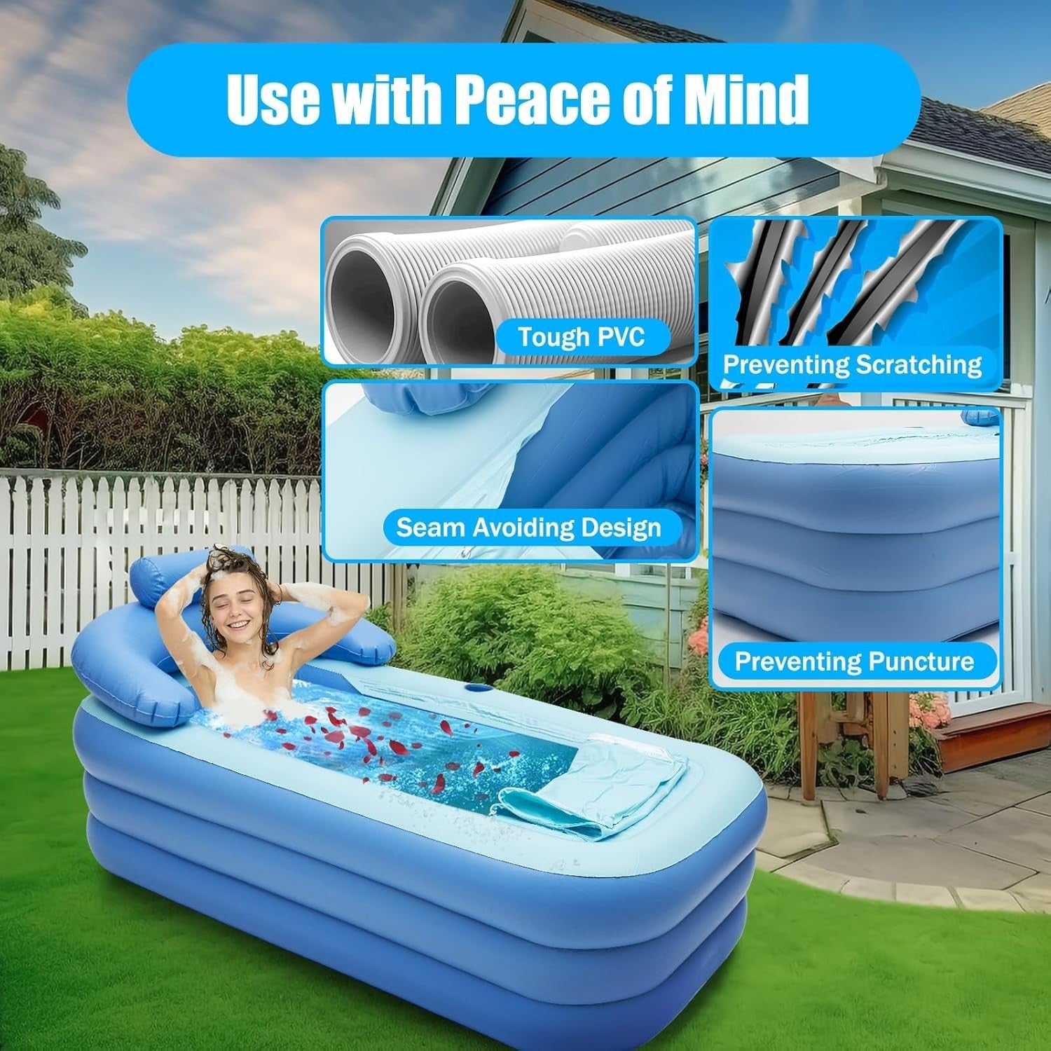 Inflatable Foldable Adult Bath Tub Ice Spa PVC Free - Standing Tub w/ Massage - Kwikley