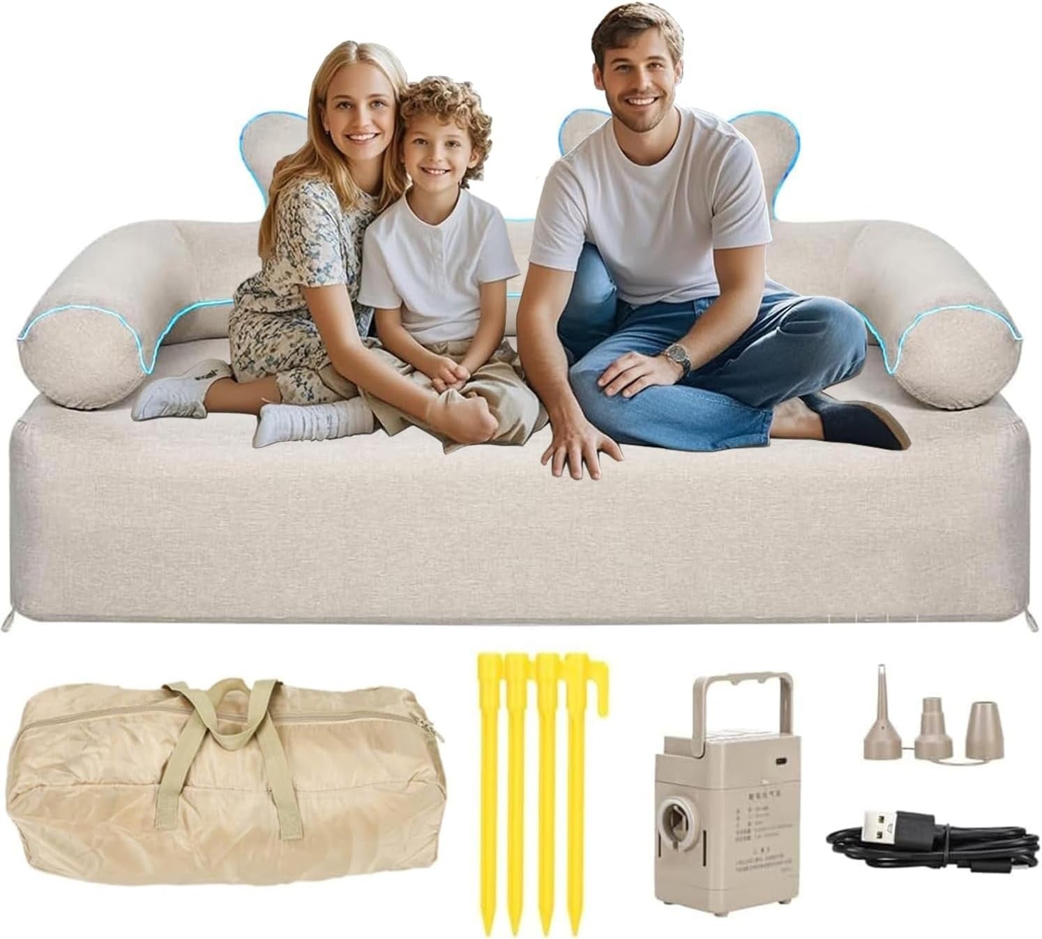 Inflatable LED Sofa Bed for Camping Garden Beach Travel | Washable Cover - Kwikley