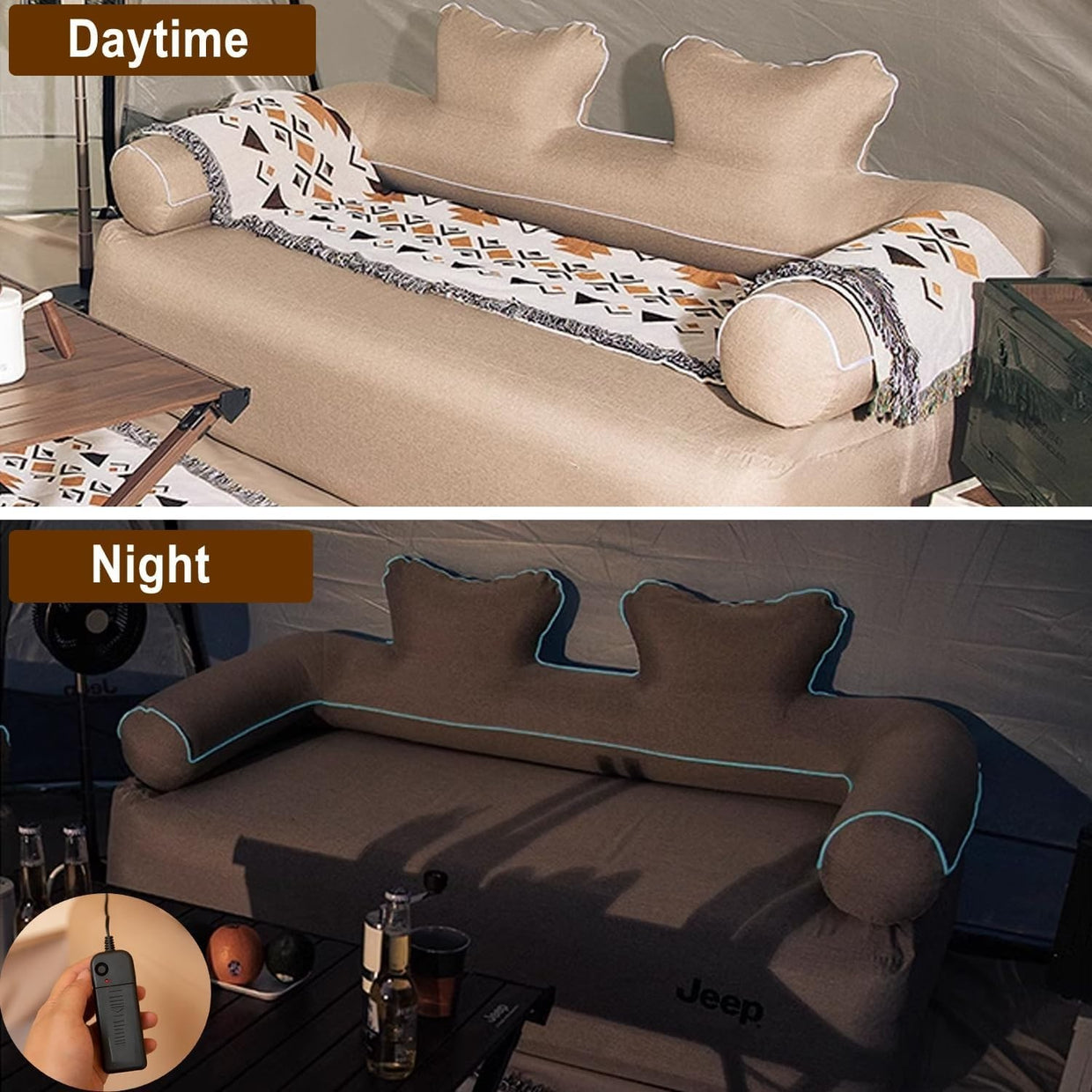 Inflatable LED Sofa Bed for Camping Garden Beach Travel | Washable Cover - Kwikley