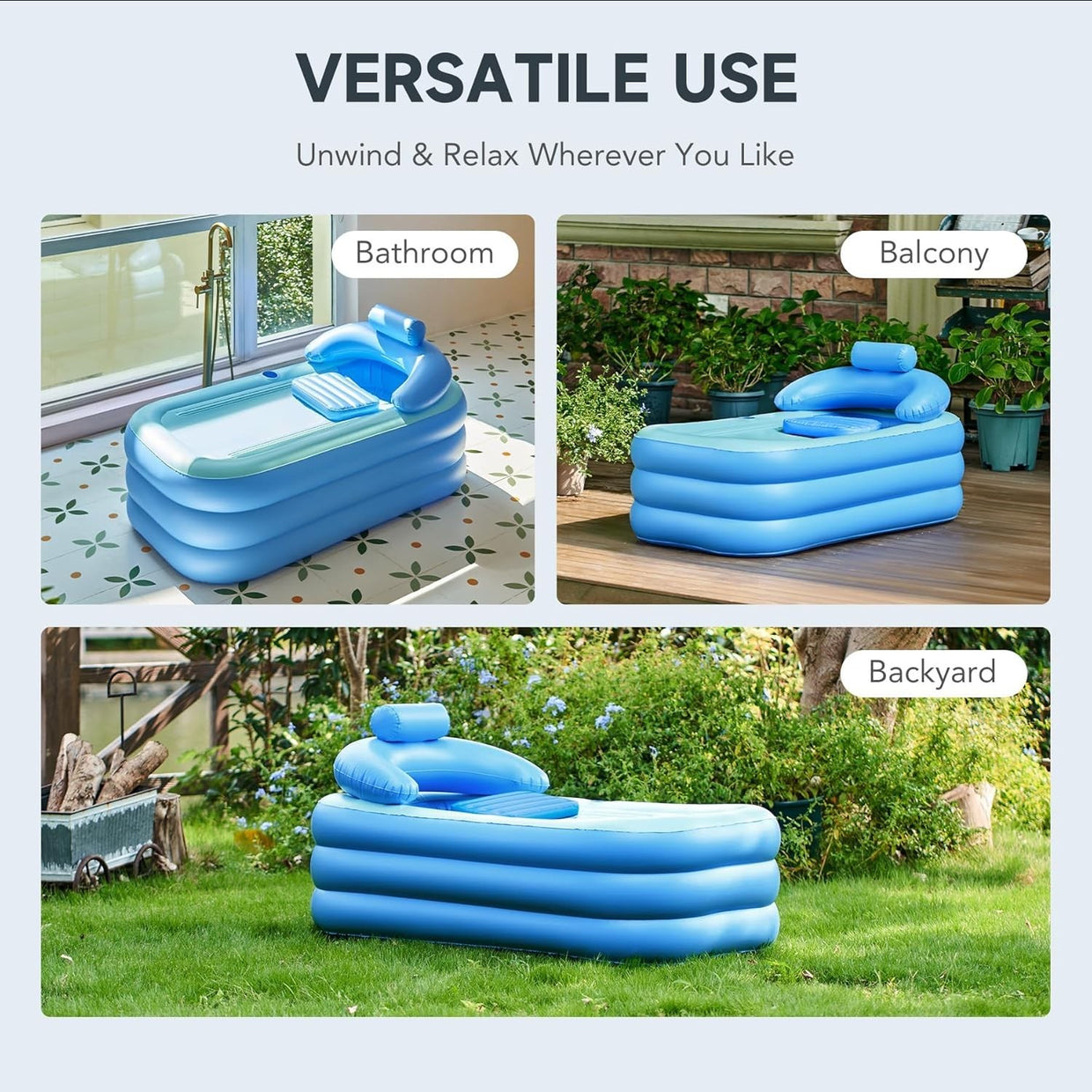 Inflatable Portable Adult Bath Tub – Foldable PVC Spa Bath with Electric Pump - Kwikley