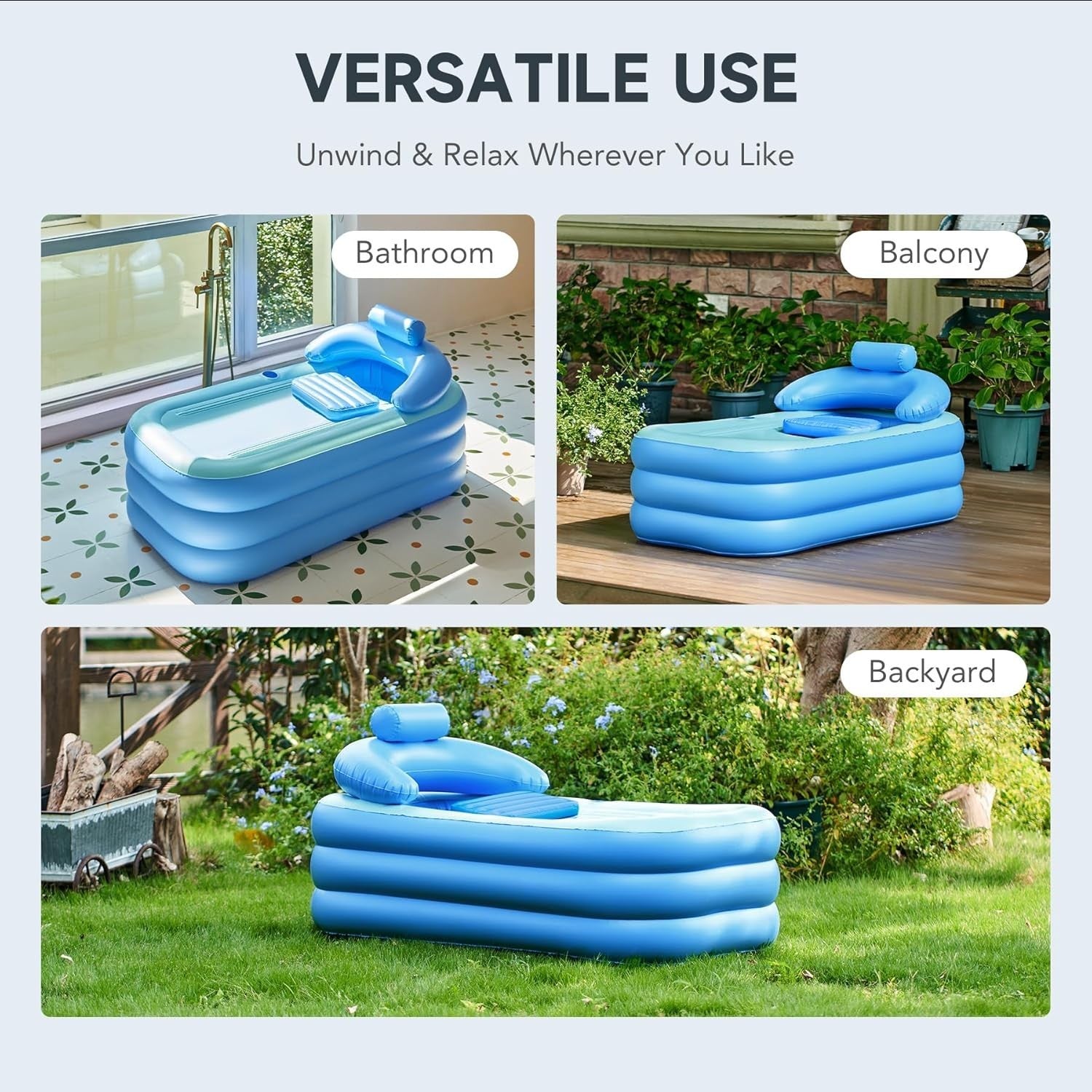 Inflatable Portable Adult Bath Tub – Foldable PVC Spa Bath with Electric Pump - Kwikley