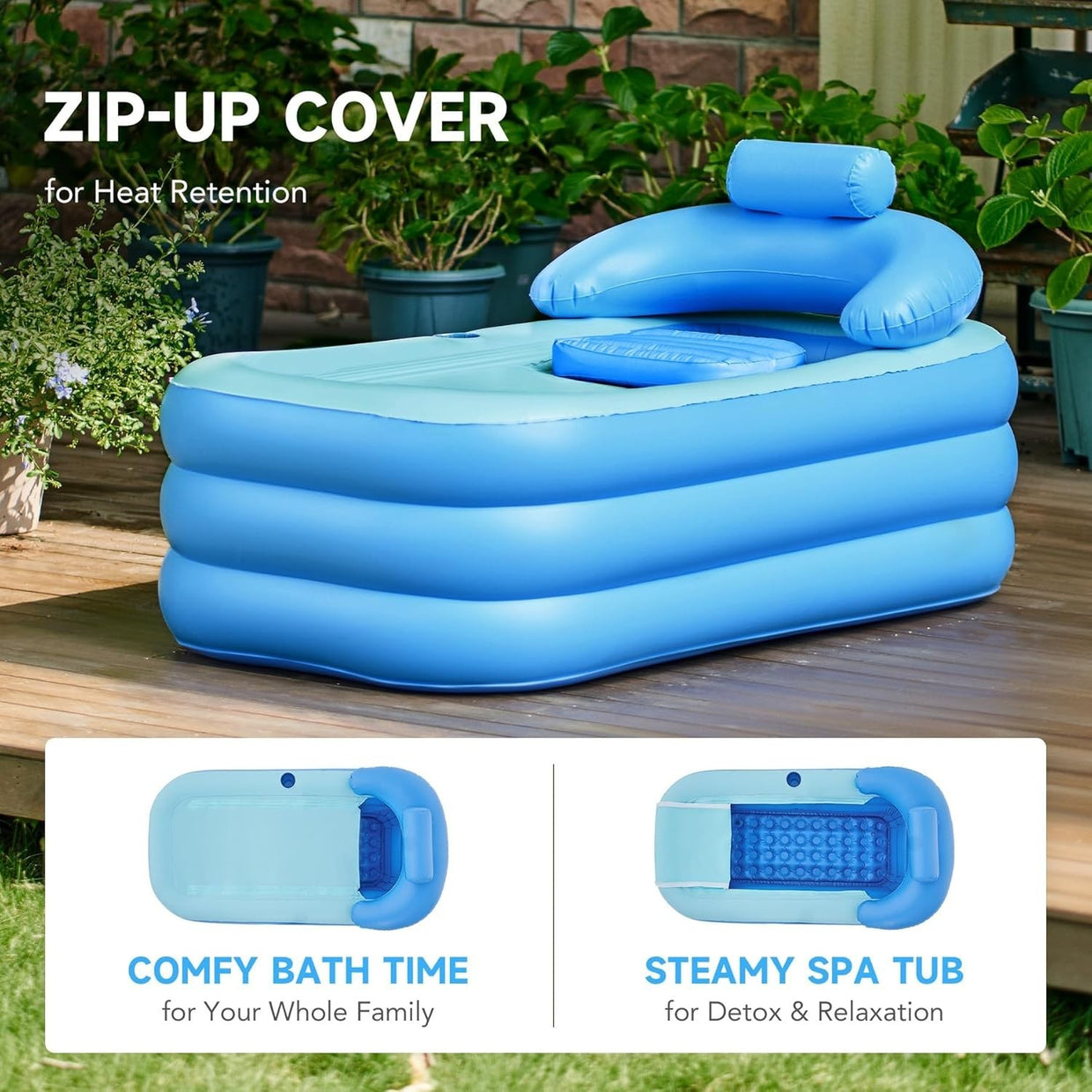 Inflatable Portable Adult Bath Tub – Foldable PVC Spa Bath with Electric Pump - Kwikley
