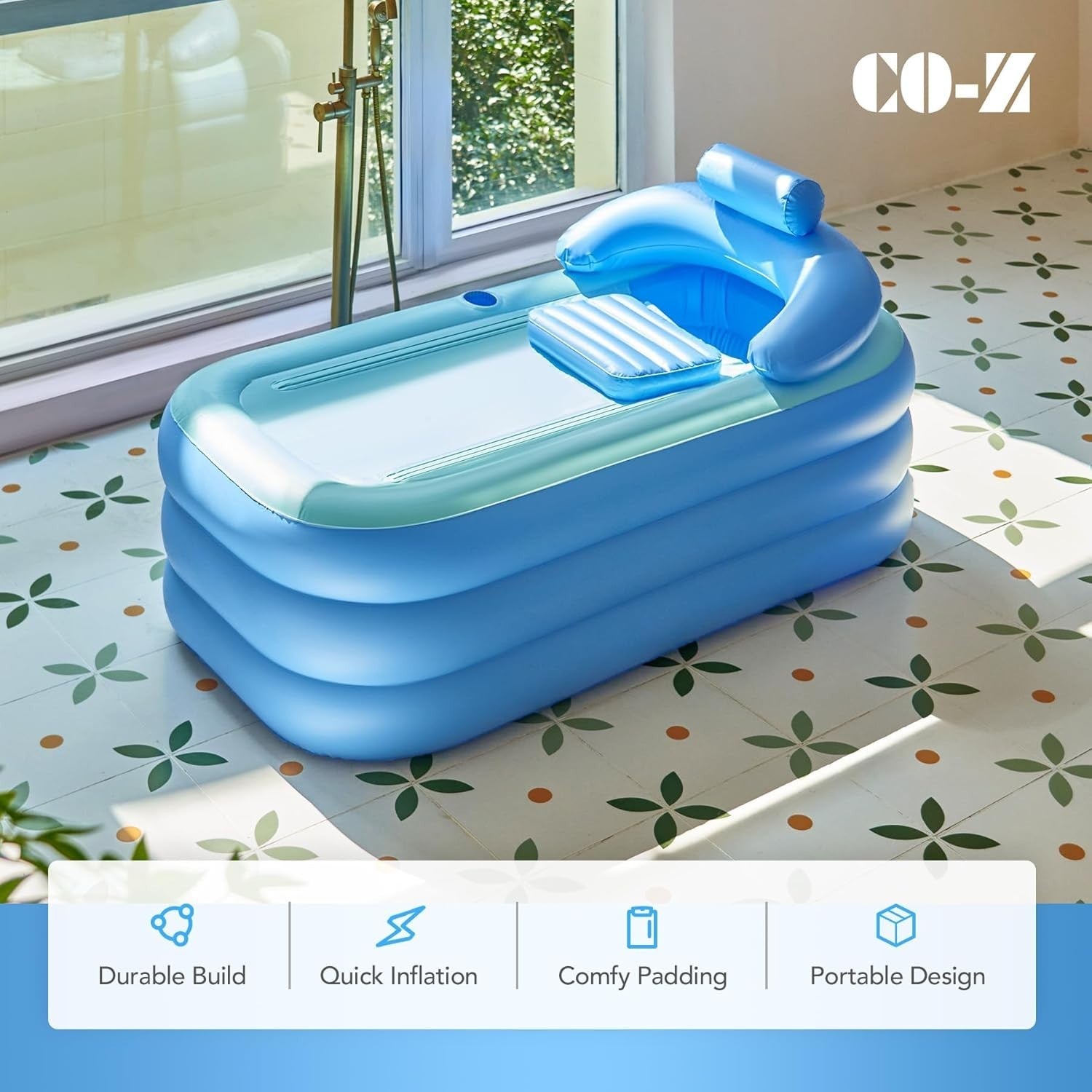 Inflatable Portable Adult Bath Tub – Foldable PVC Spa Bath with Electric Pump - Kwikley