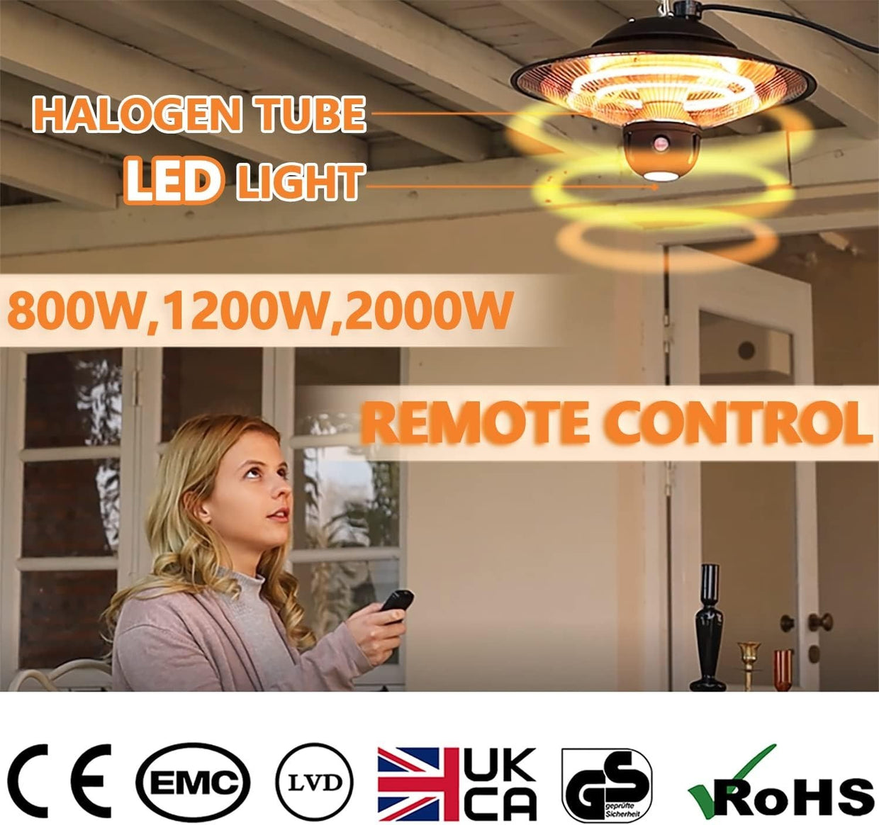 Infrared Patio Heater 2000W Fast Heating Quiet Outdoor Indoor Use - Kwikley