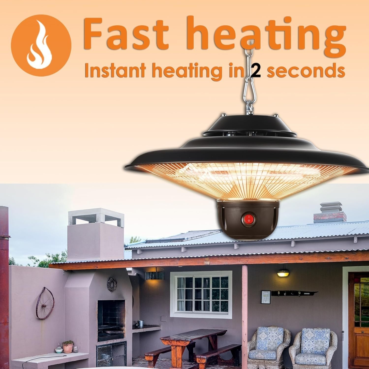 Infrared Patio Heater 2000W Fast Heating Quiet Outdoor Indoor Use - Kwikley