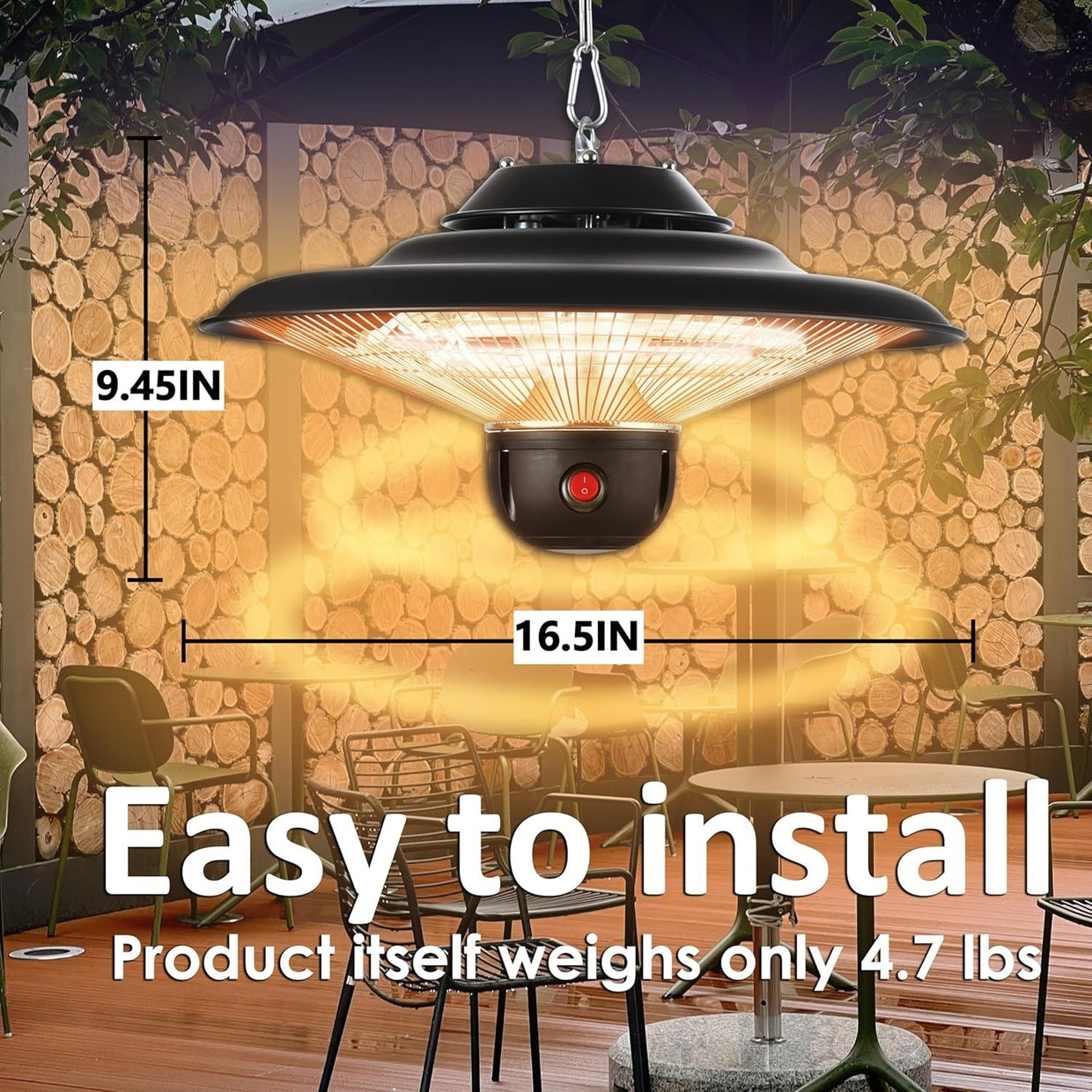 Infrared Patio Heater 2000W Fast Heating Quiet Outdoor Indoor Use - Kwikley