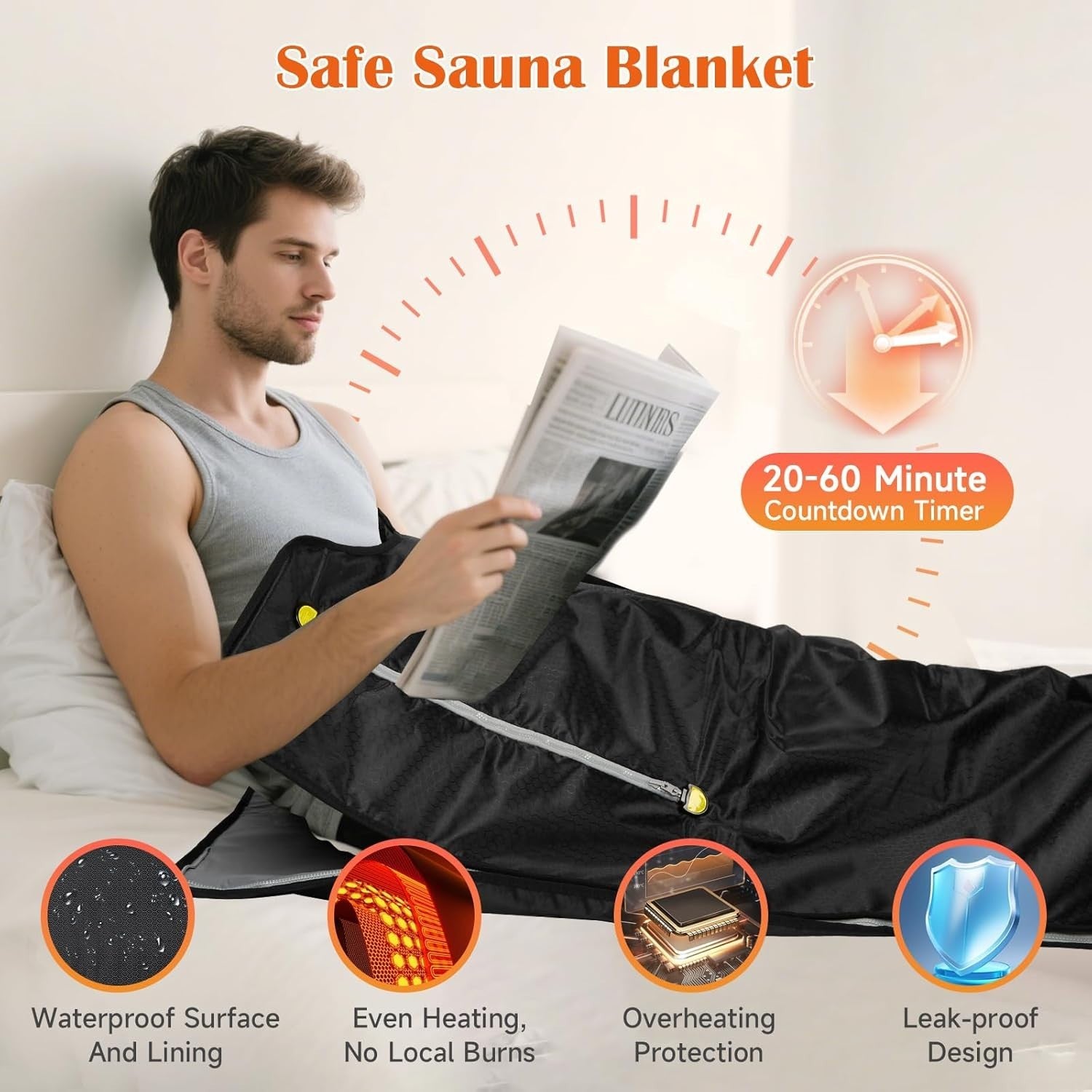 Infrared Sauna Blanket Portable – 86–158℉ Detox Wrap w/ Timer 180×80cm - Kwikley