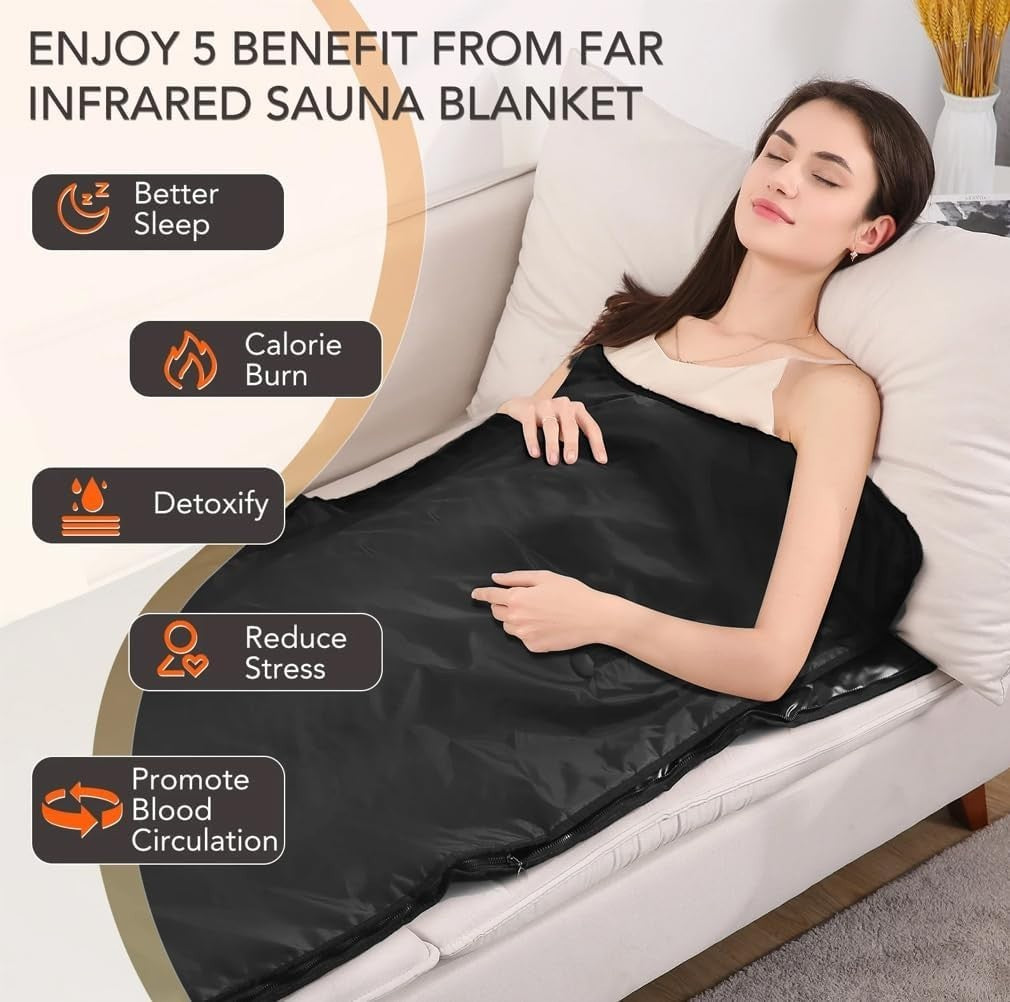 Infrared Sauna Blanket w/ Remote – Detox, Slimming, 113–176℉ Portable Spa - Kwikley