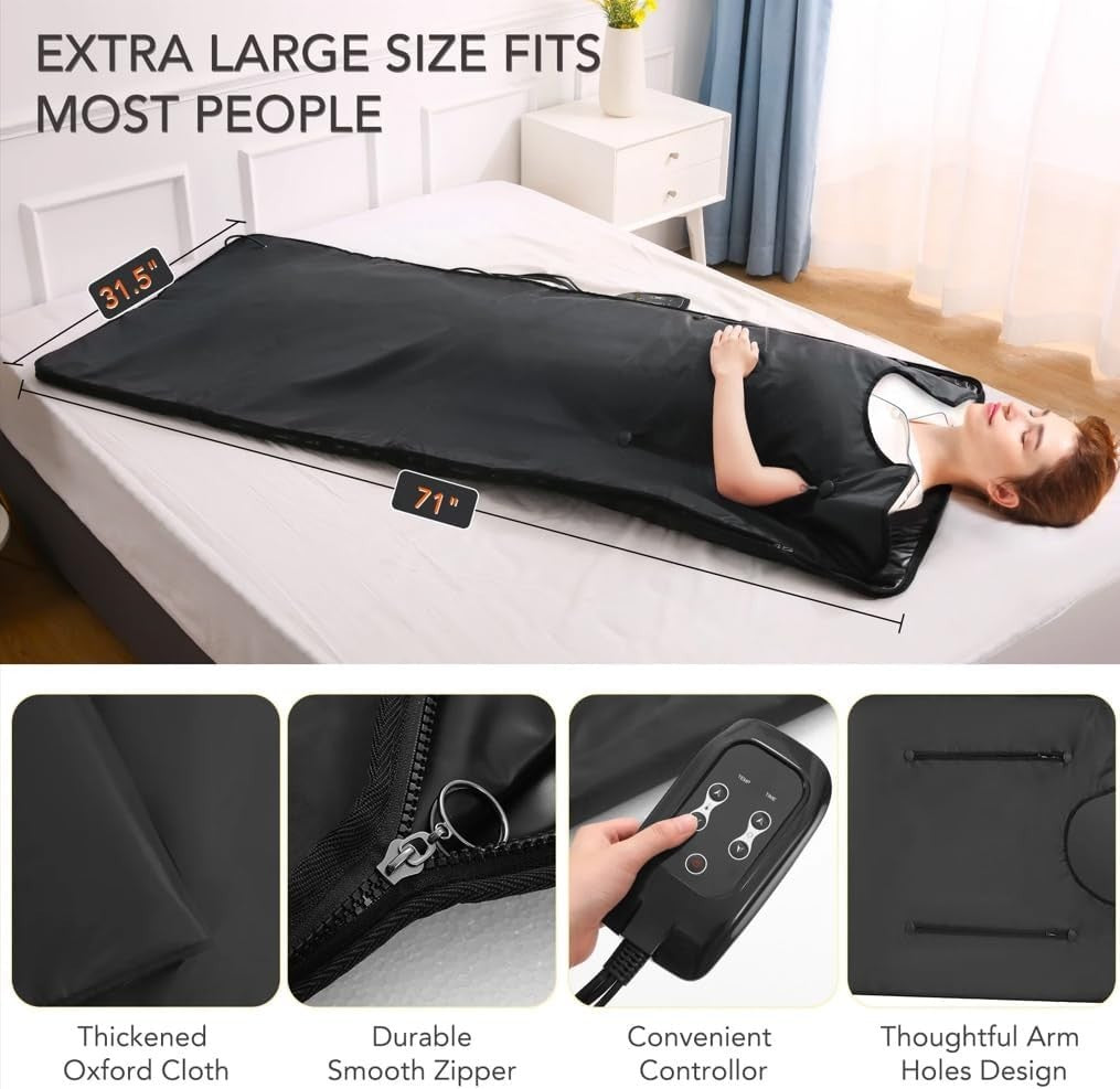 Infrared Sauna Blanket w/ Remote – Detox, Slimming, 113–176℉ Portable Spa - Kwikley