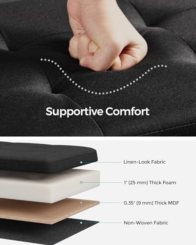Ink Black Folding Ottoman Bench 76cm Linen Storage Seat Footstool 89L Box - Kwikley