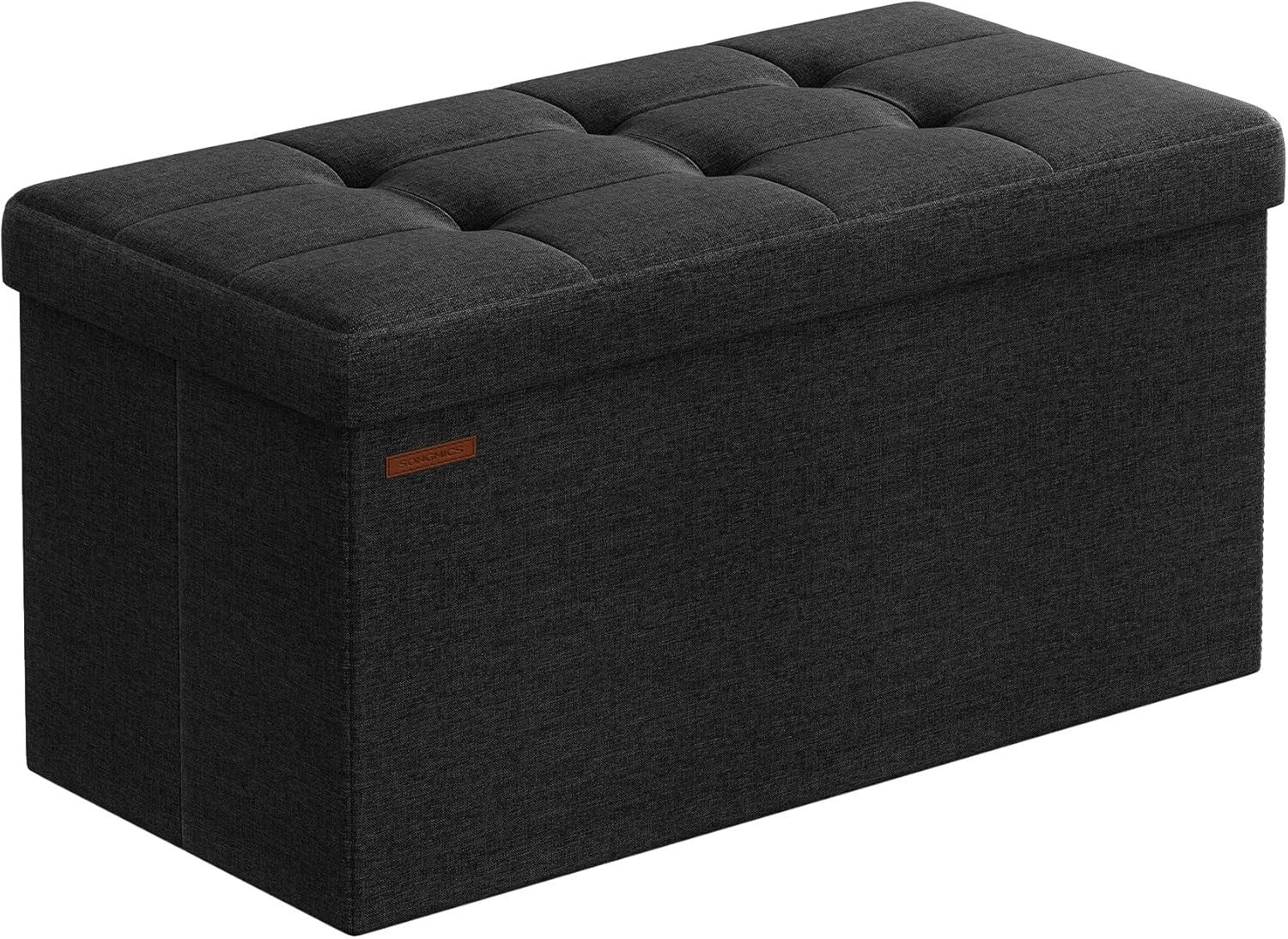 Ink Black Folding Ottoman Bench 76cm Linen Storage Seat Footstool 89L Box - Kwikley