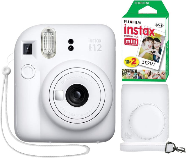 Instant Camera Bundle Film Pack Case Selfie Mirror Flash White Camera