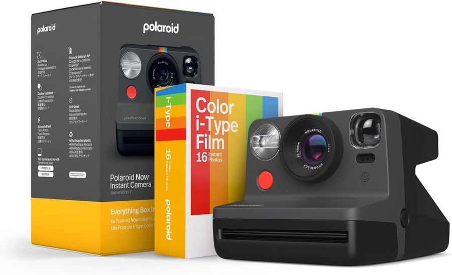 Instant Camera Film Bundle Black USB-C Rechargeable 16 Photos Included - Kwikley