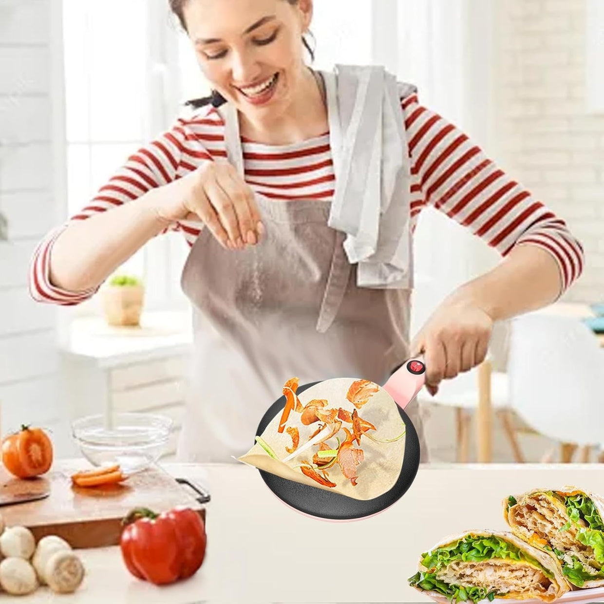 Instant Crepe Maker 7.8 Inch Electric Non - Stick Pancake Grill Pan Pink - Kwikley