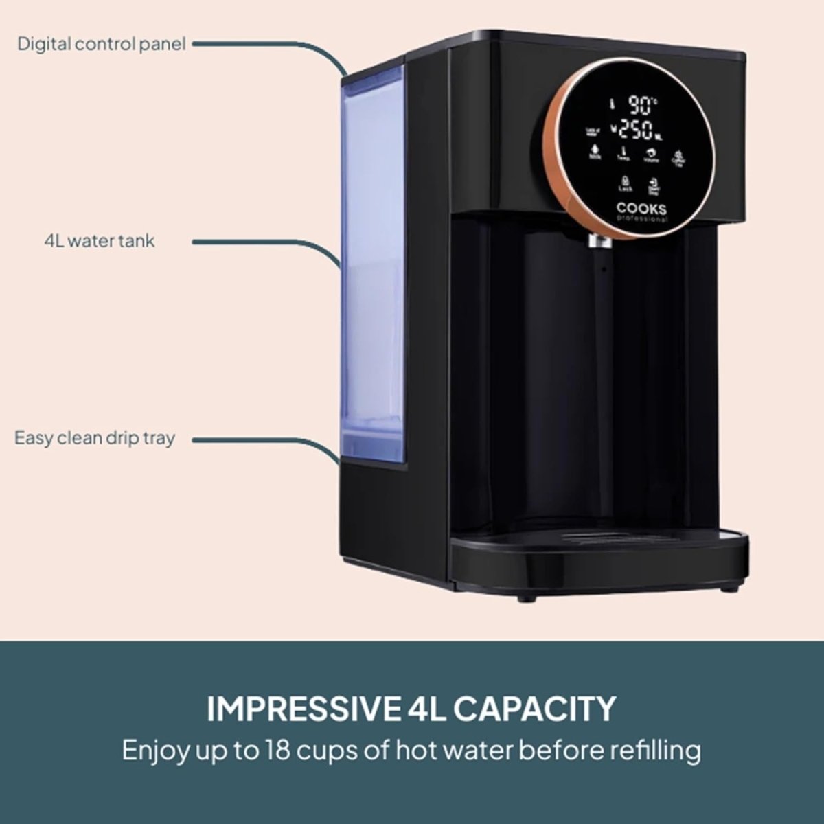 Instant Hot Water Dispenser 2600W 4L | Digital Touch Boil Filtered - Kwikley