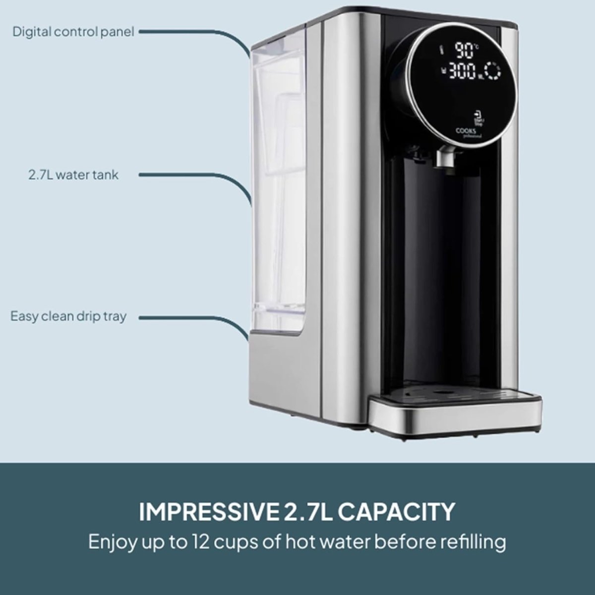Instant Water Dispenser 2600W 2.7L | Digital Touch Fast Boil Filtered - Kwikley