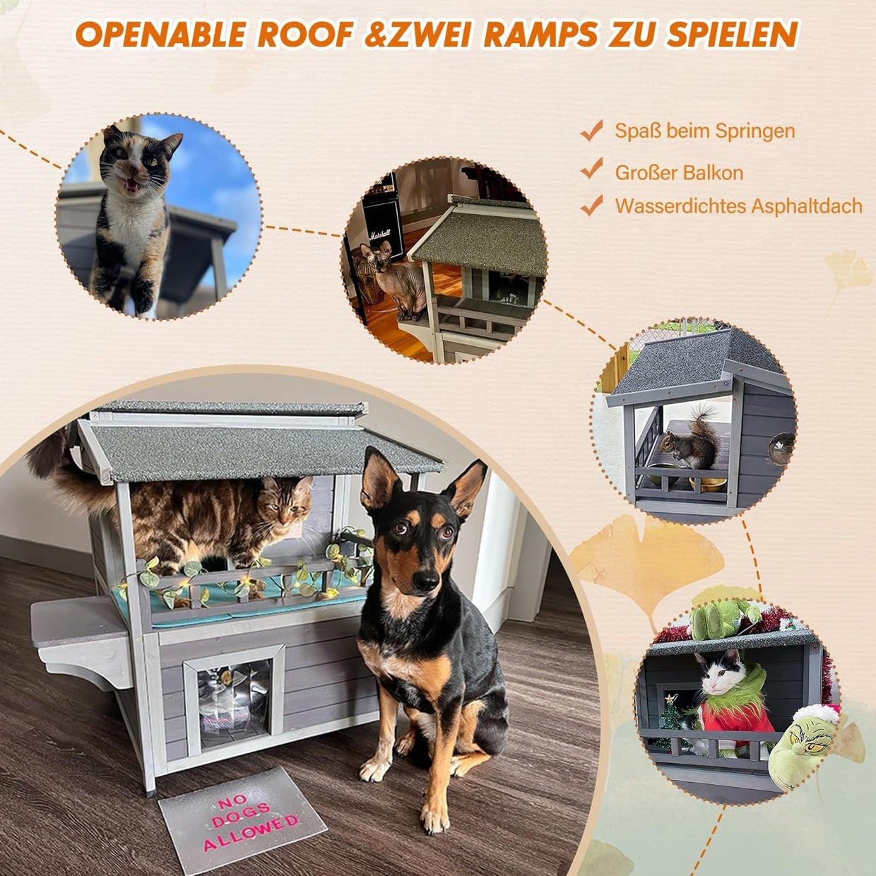 Insulated 2 - Level Wooden Pet House Outdoor Indoor with Escape Doors 75x75x85cm - Kwikley