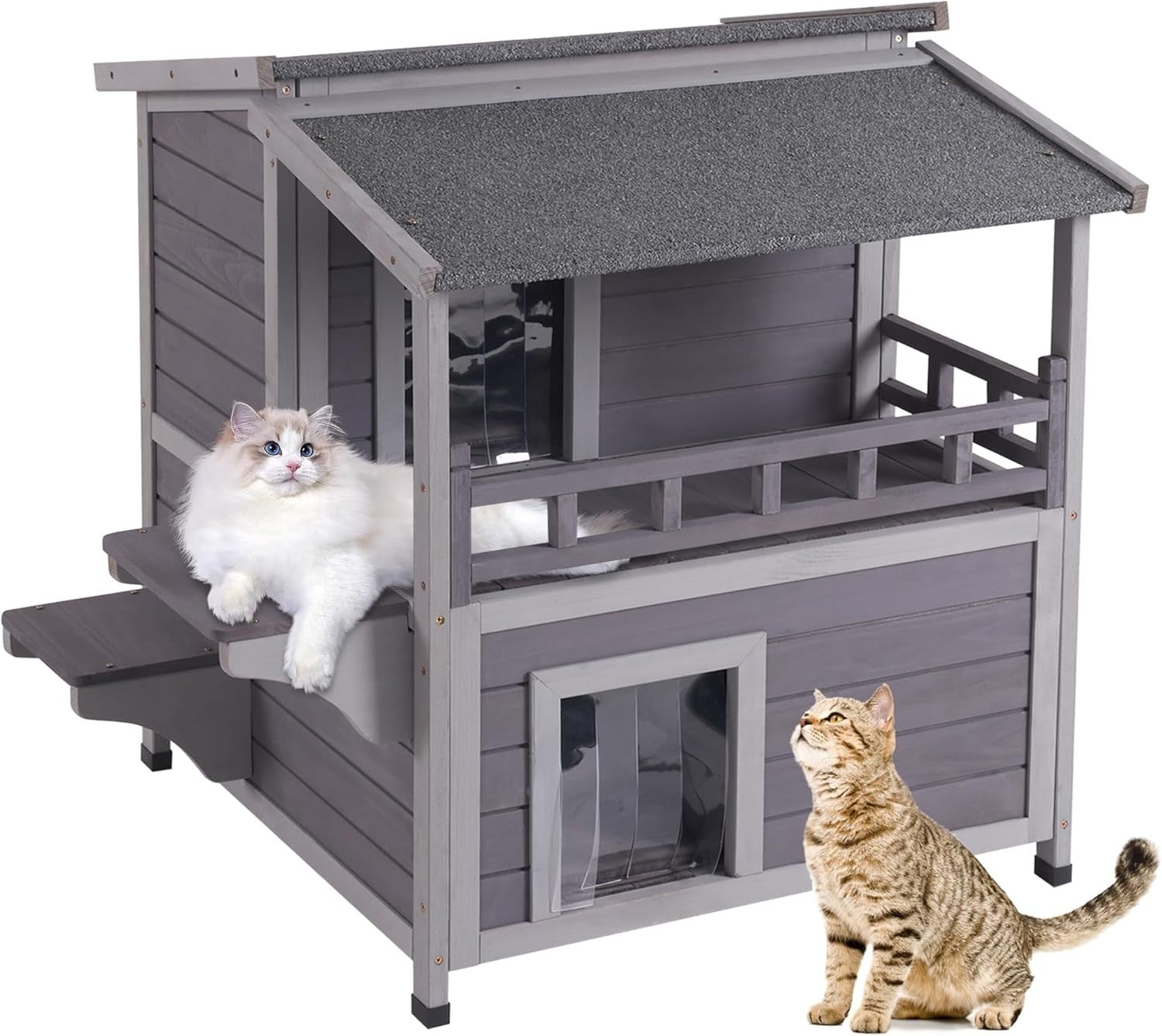 Insulated 2 - Level Wooden Pet House Outdoor Indoor with Escape Doors 75x75x85cm - Kwikley