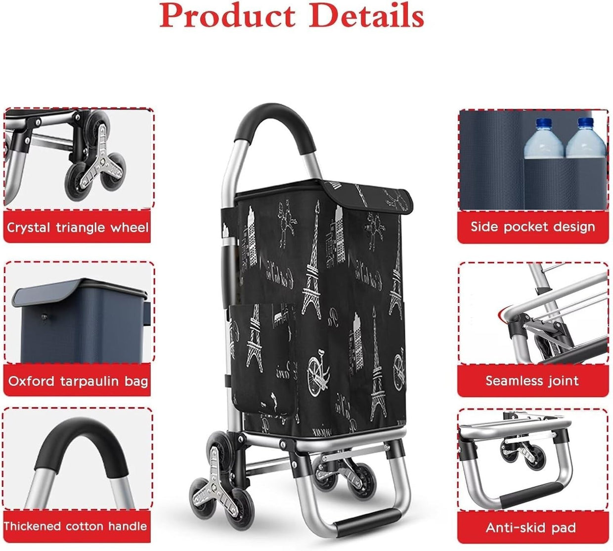 Insulated 36L Stair Climber Shopping Cart 6 - Wheel Lightweight Aluminium Trolley - Kwikley