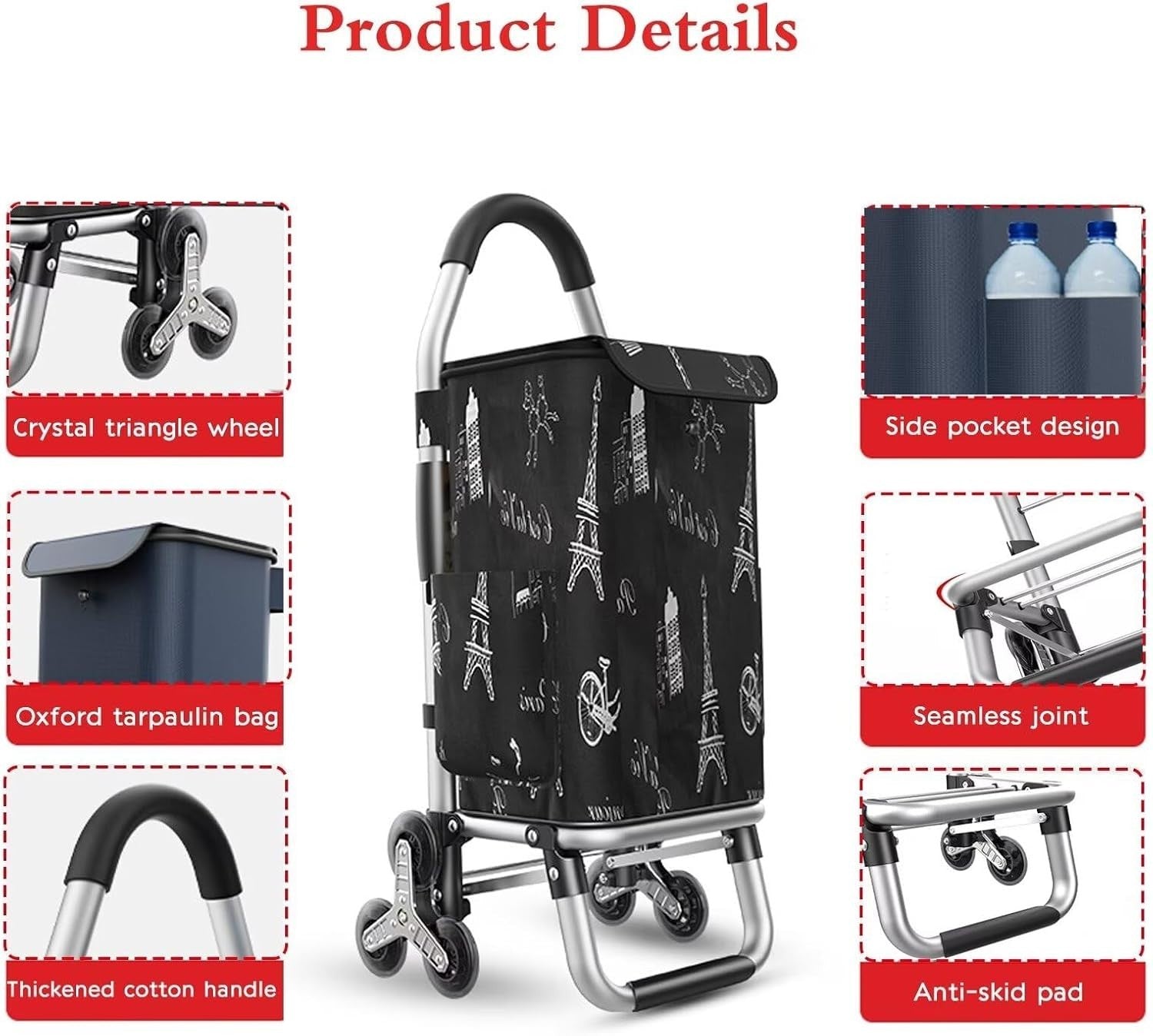 Insulated 36L Stair Climber Shopping Cart 6 - Wheel Lightweight Aluminium Trolley - Kwikley